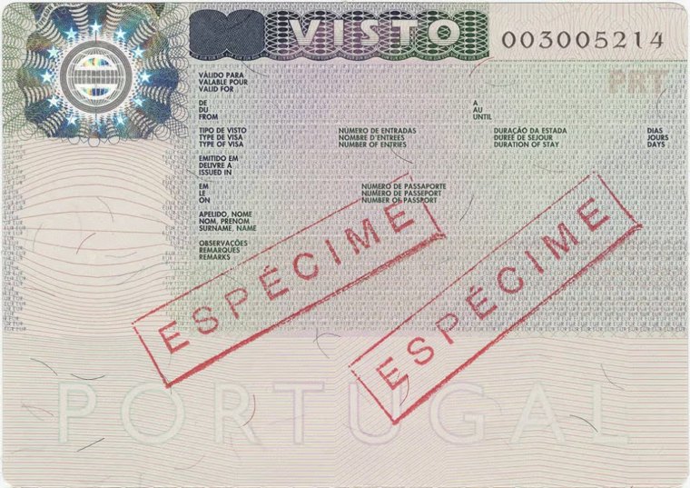 Mẫu visa Bồ Đào Nha SPECIMEN