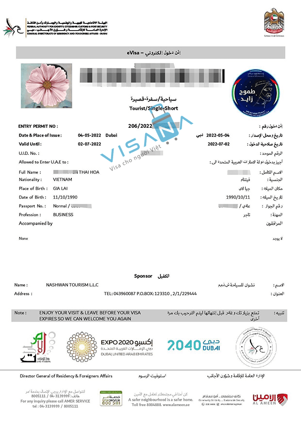 kết quả xin Visa Dubai