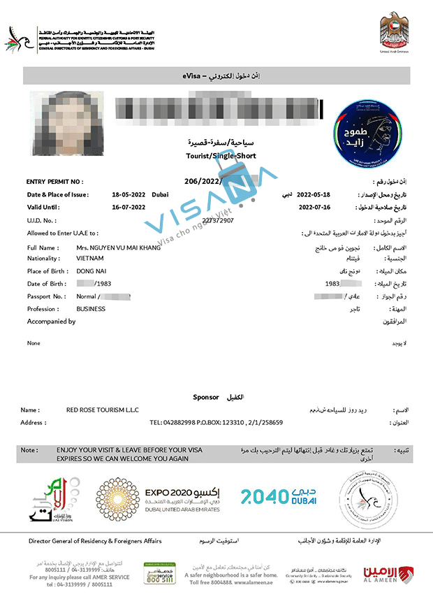 kết quả xin Visa Dubai