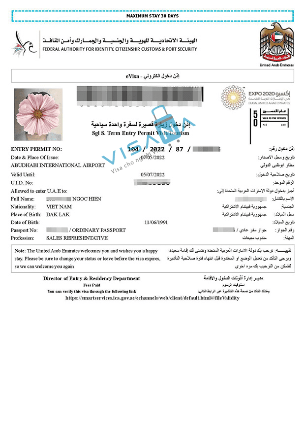 kết quả xin Visa Dubai
