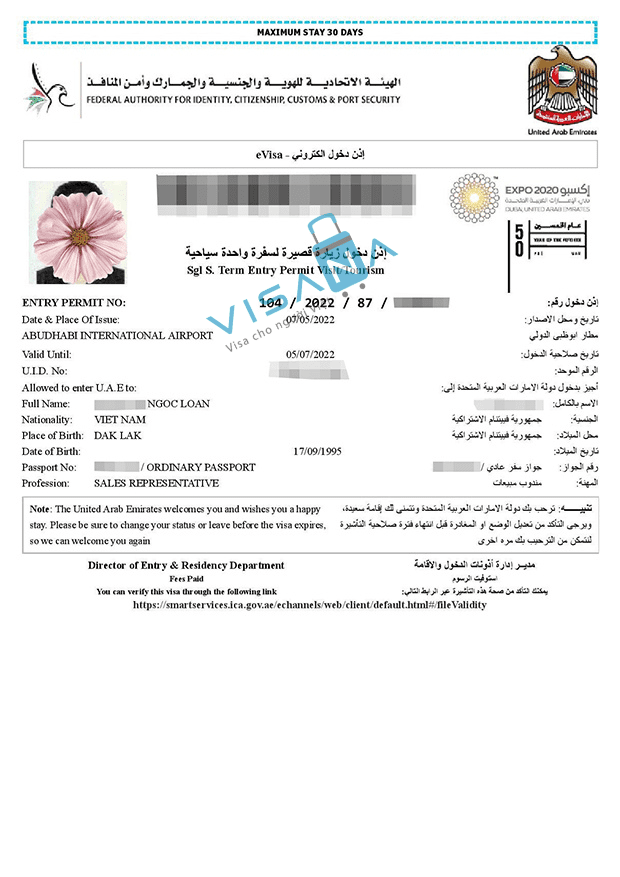 kết quả xin Visa Dubai