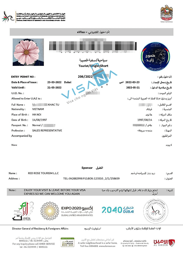 kết quả xin Visa Dubai