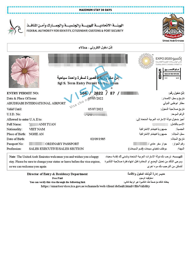 kết quả xin Visa Dubai