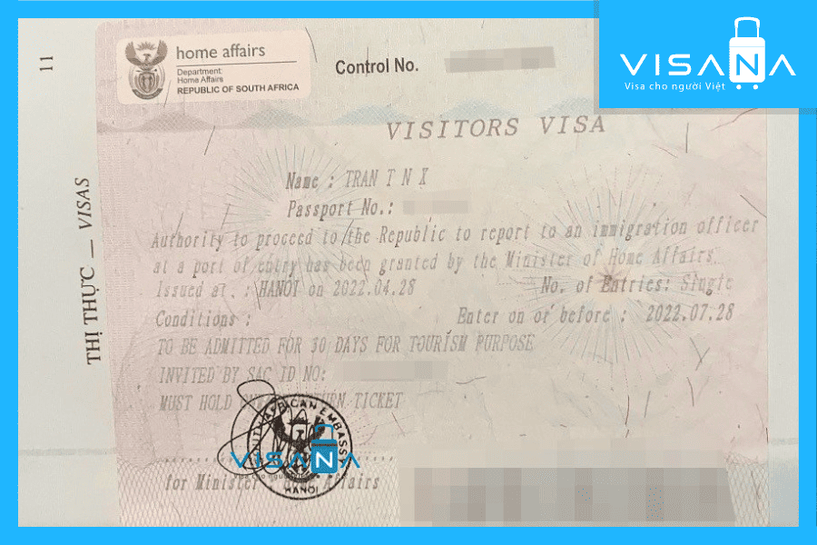 kết quả xin Visa Nam Phi