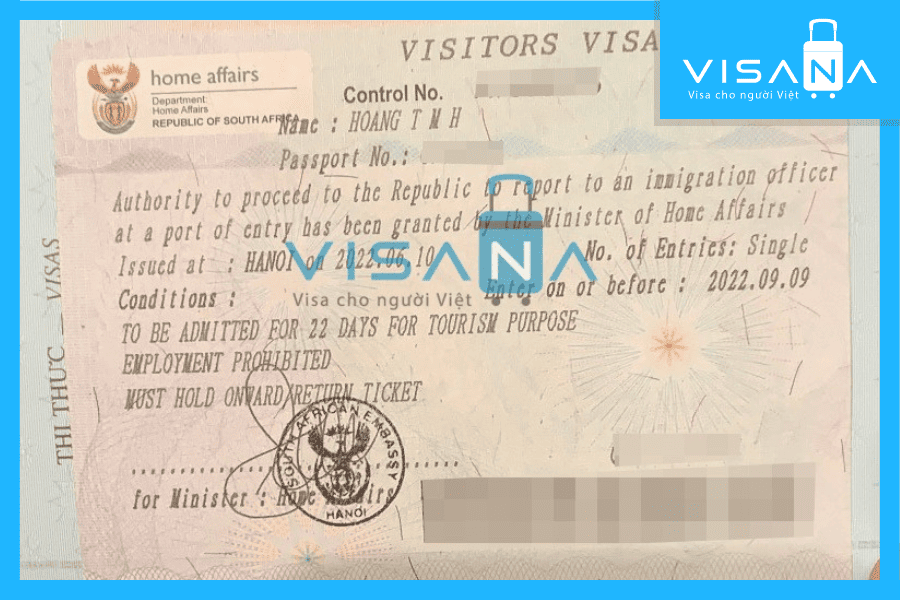 kết quả xin Visa Nam Phi