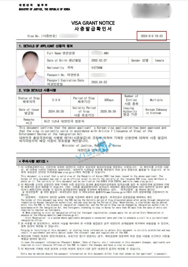 kết quả xin Visa Hàn Quốc
